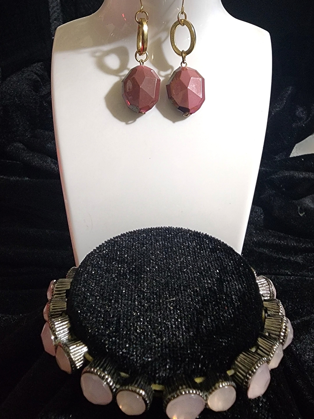 Fashion Gold Hoop Earrings with Dusty Rose Faceted Beads